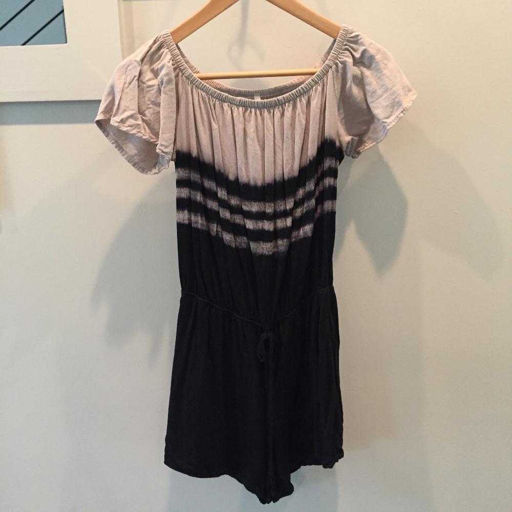 Mono B Romper Grey & Black off shoulder